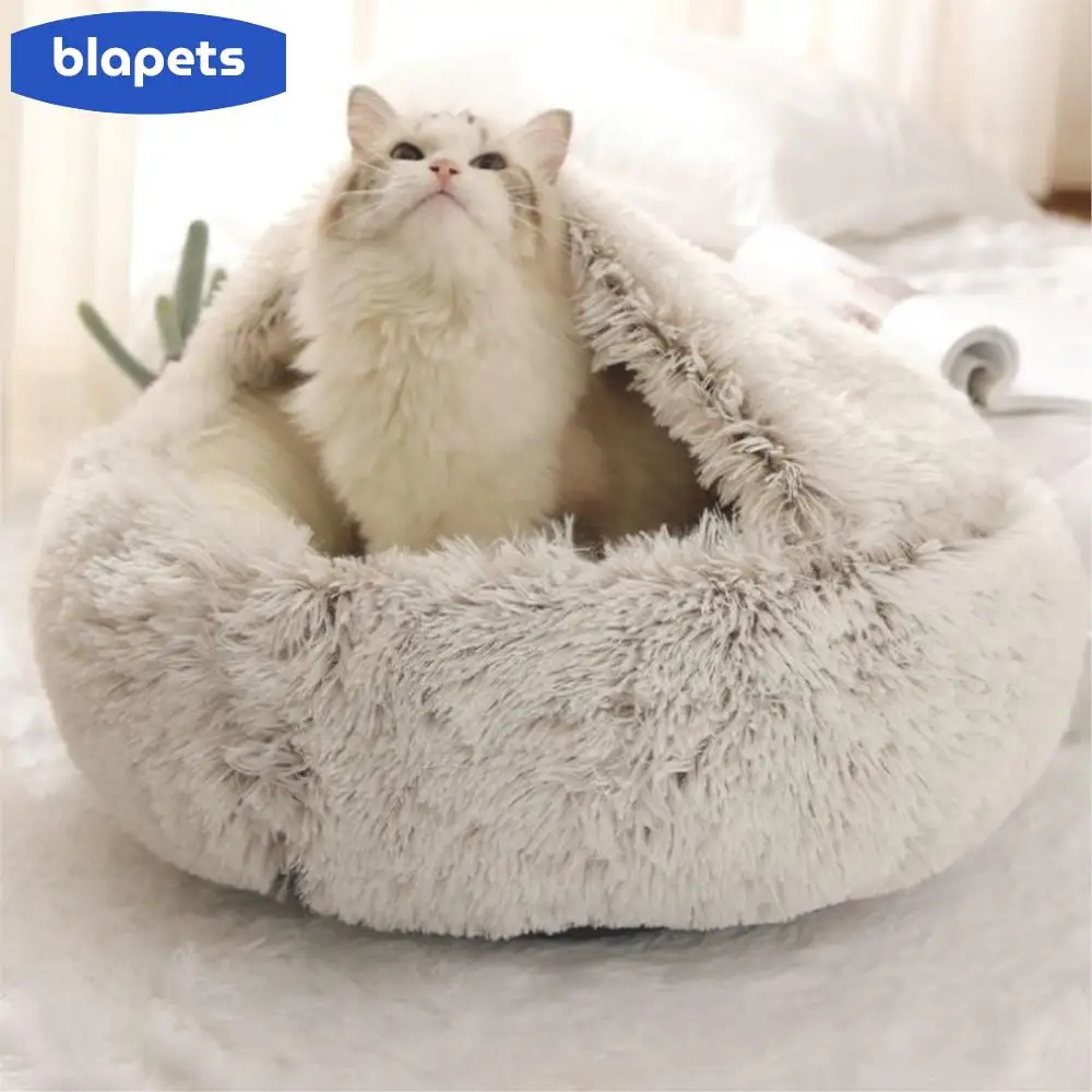 

Зимняя кровать для кошек 2 в 1, круглая теплая кровать для домашних животных, длинная плюшевая кровать для собак, теплый спальный мешок, диван...