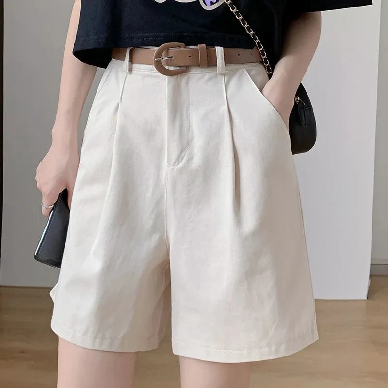 Streetwear Cargo Shorts Female Summer Korean Wide Leg Pants Loose Wild High Waist Ins Tide Casual Knee Length Pants Student 401