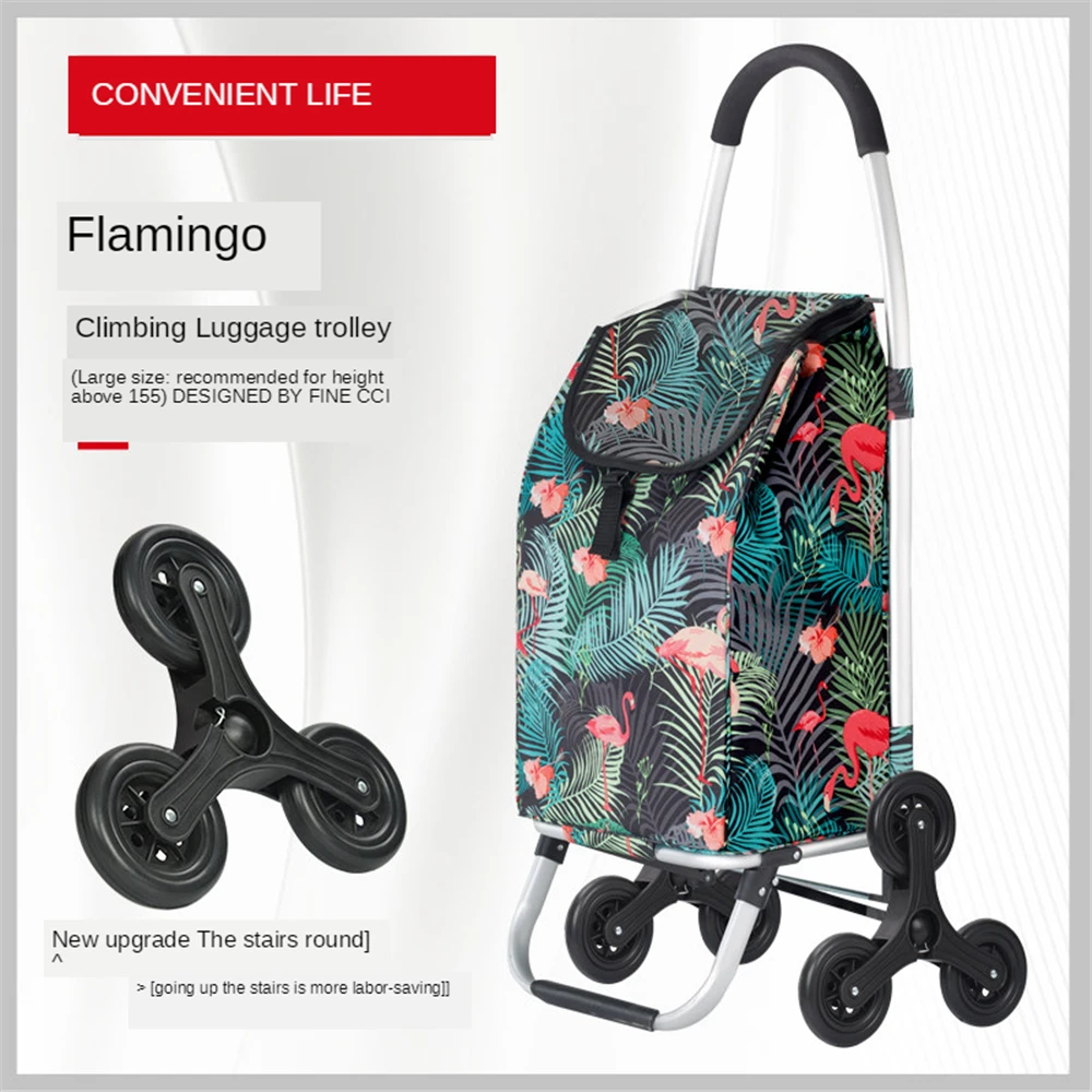 

B-LIFE Foldable Shopping Cart on 6-Wheels Stair Climbing Shopping Cart Grocery Bag with Stainless Aluminum Frame Removable
