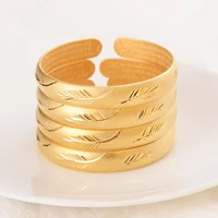 24 k thai baht fine gf yellow gold bangle bracelet africa arab fashion leaf sculpture abrasive blasting jewelry plume items