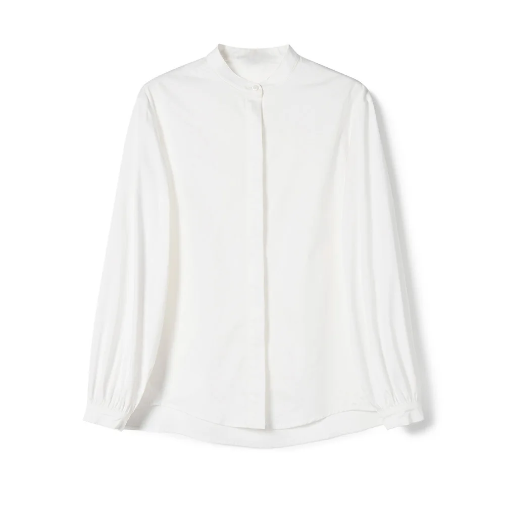 

Lantern Sleeve 100% Cotton White Shirt Spring Loose Blouses Korean Fashion Clothing Casual Shirts for Women Ladies Tops 2021 New