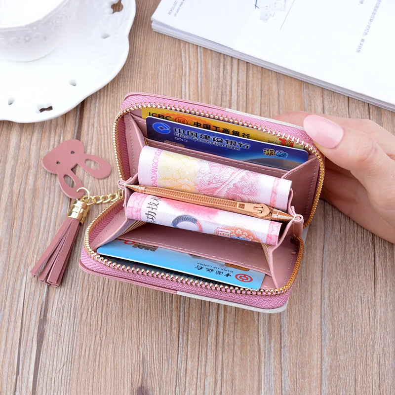 

Tassel Leather Wallet Women Small Coin Purse Card Holder Mini Wallets Female Short Coin Zipper Purse Cartera Mujer