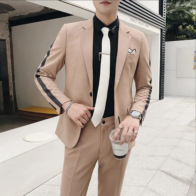 (Пиджак и брюки) роскошный мужской классический костюм цвета хаки комплект из 2