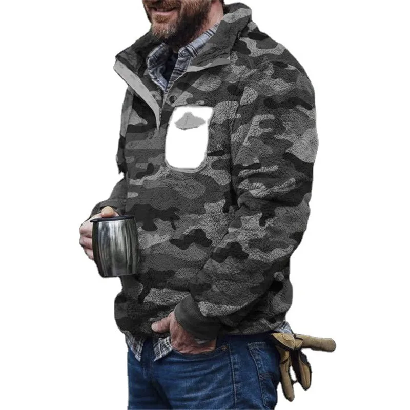 

MORUANCLE Men's Fashion Cargo Hoodies Fashion Outdoor Wear Tactical Pullover Sweatshirt Stand Collar Camouflage Plaid Hoody Tops