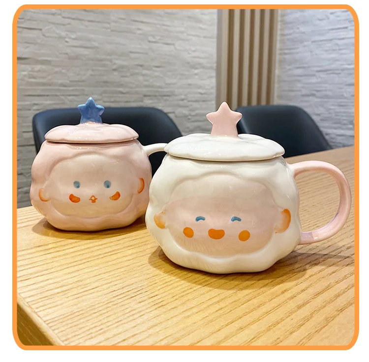 

Кружка с изображением девушки, сердца, пара чашек, симпатичная трендовая керамическая кружка с крышкой, Офисная кружка для воды для студентов