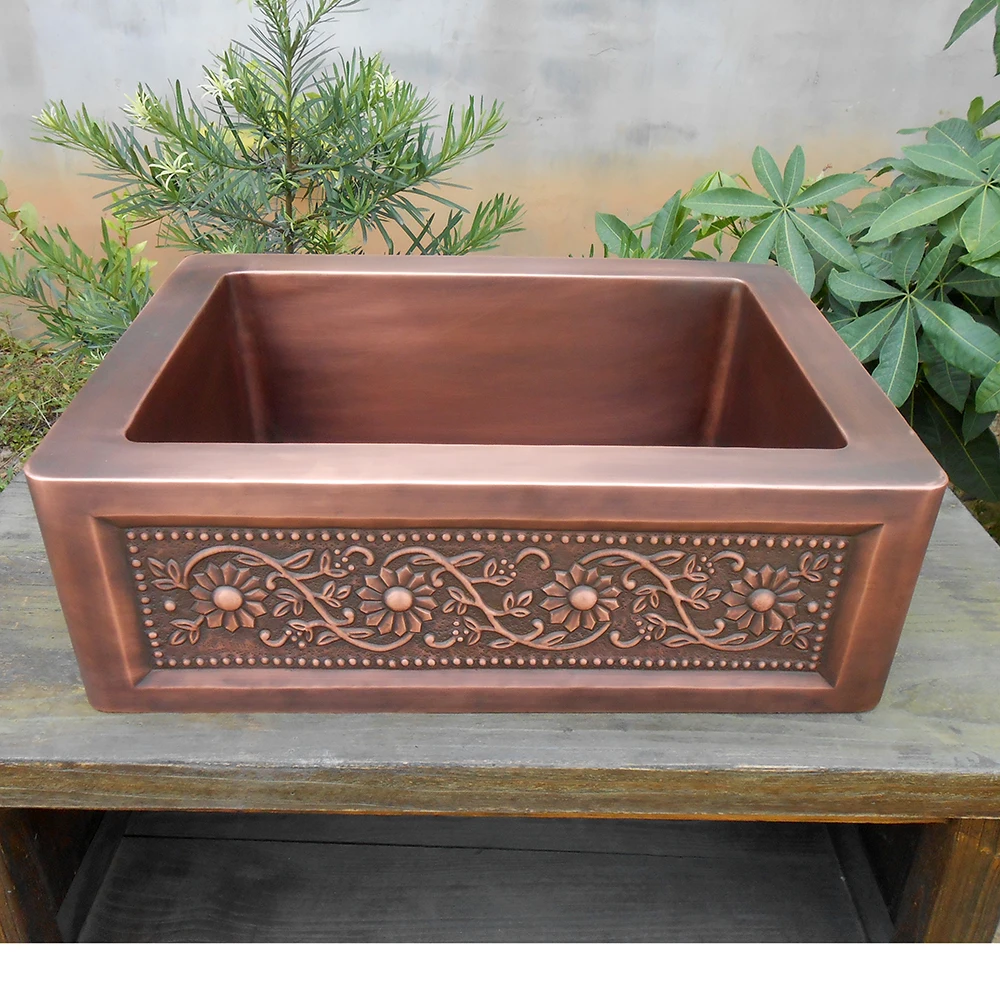 

Cangler copper hand-made kitchen sink built-in front skirt sink rectangular hand hammered single bowl home imprument product