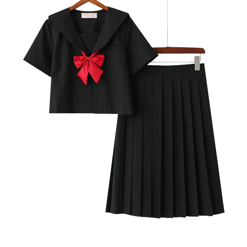 

Girls Japanese School Uniform Basic Pleated Skirt JK Uniform Black Sailor Suits Harajuku Shirt Embroidered Top Casual Streetwear