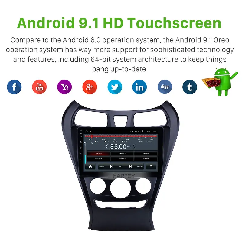 Автомагнитола Harfey 9 дюймов Android 1 для Hyundai EON 2012 с сенсорным HD экраном GPS навигацией