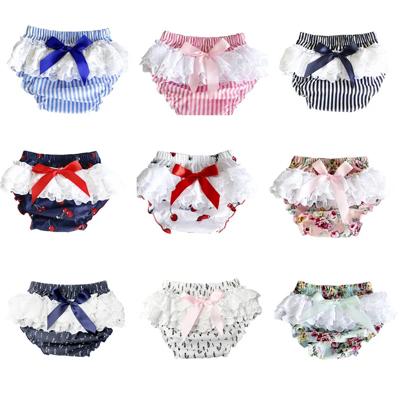 Оптовая продажа шорты для маленьких девочек из 100% хлопка с синей розой кружевные