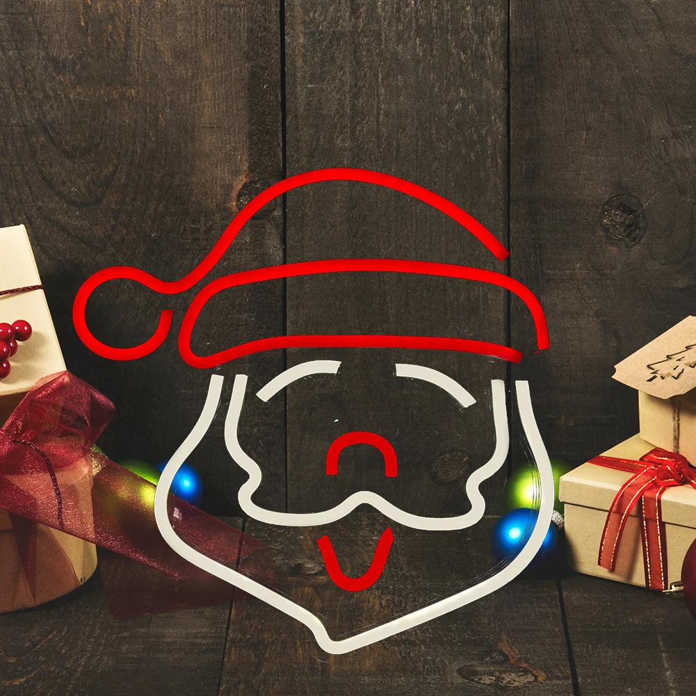 

Рождественская неоновая вывеска в виде Санта-Клауса светодиодный ные фонари с зарядкой через USB, фонари для праздника, вечеринки, ресторана,...