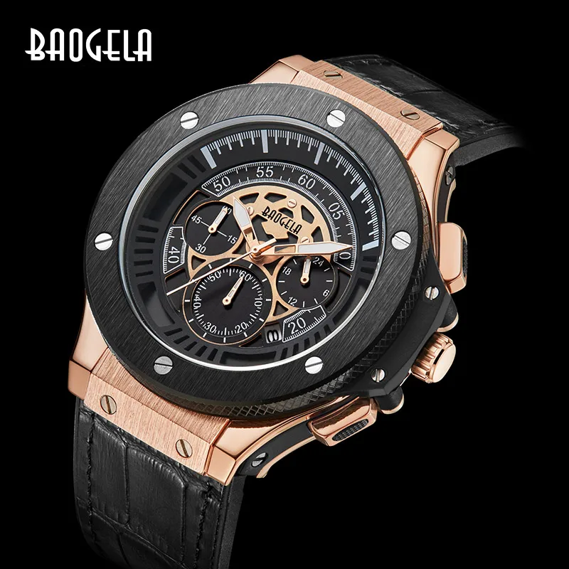 BAOGELA hommes montres hommes horloge de люкс, брендовый кварцевый спортивный montre Rose chronographe mode montre-браслет pour hommes1910