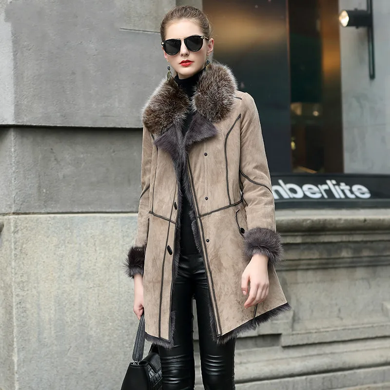 Light Brown Зимнее пальто для женщин из овечьей шерсти, пальто из натурального меха, Женская Корейская элегантная длинная куртка для женщин, одежда, Abrigo Mujer VLM771 YY991 - Цвет: Light Brown