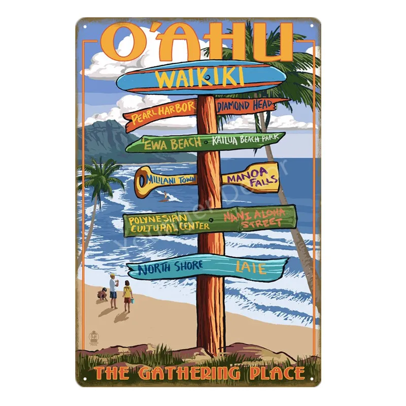 YD0726A Aloha пляжные жестяные вывески винтажные летние металлические настенные таблички Гавайи Тики Бар Декор Дом Приморский декоративная тарелка для серфинга Carft YA040 - Цвет: YD0726A