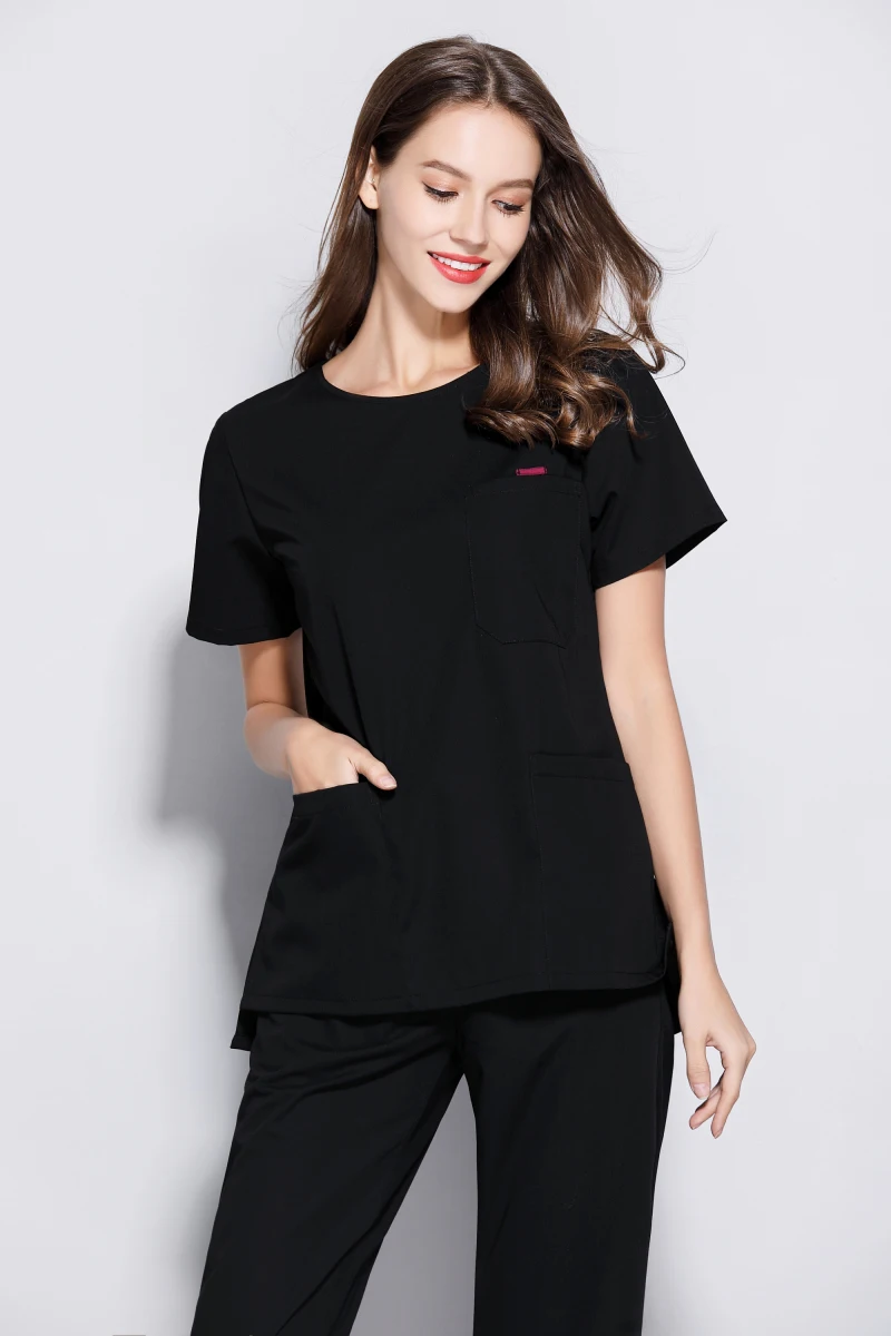 Women's Summer Black Workwear Women Short Sleeve Dental Clinic Uniforms Set Three Design Top and Long Pant Workingwear | Тематическая