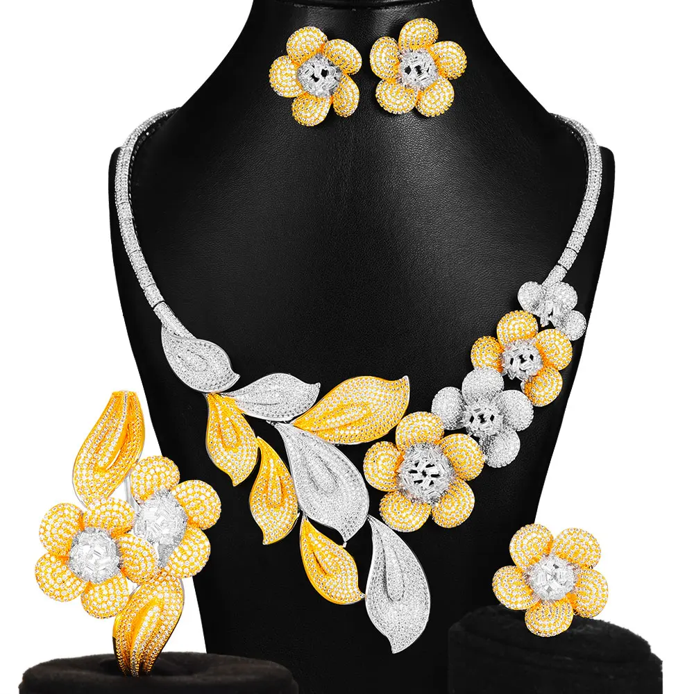 

Blachette Fashion Gorgeous Jewelry Flowers Jewelry Sets Women's Wedding African Indian Top Quality Zirconia Dubai Bridal Jewelry