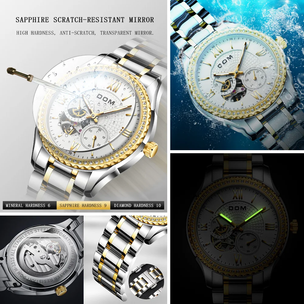 DOM автоматические механические часы мужские из нержавеющей стали