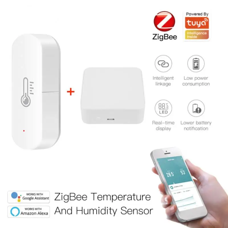 

Датчик температуры и влажности Tuya ZigBee, работает с приложением Alexa и Google Home Smart Life