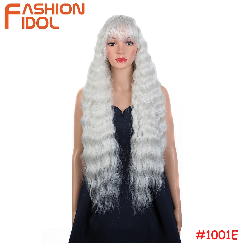 

White Lolita Style Wigs With Bangs Long Water Waves Hair 30 Inches Wigs Anime Cosplay Synthetic Grey Wig For Women FASHION IDOL