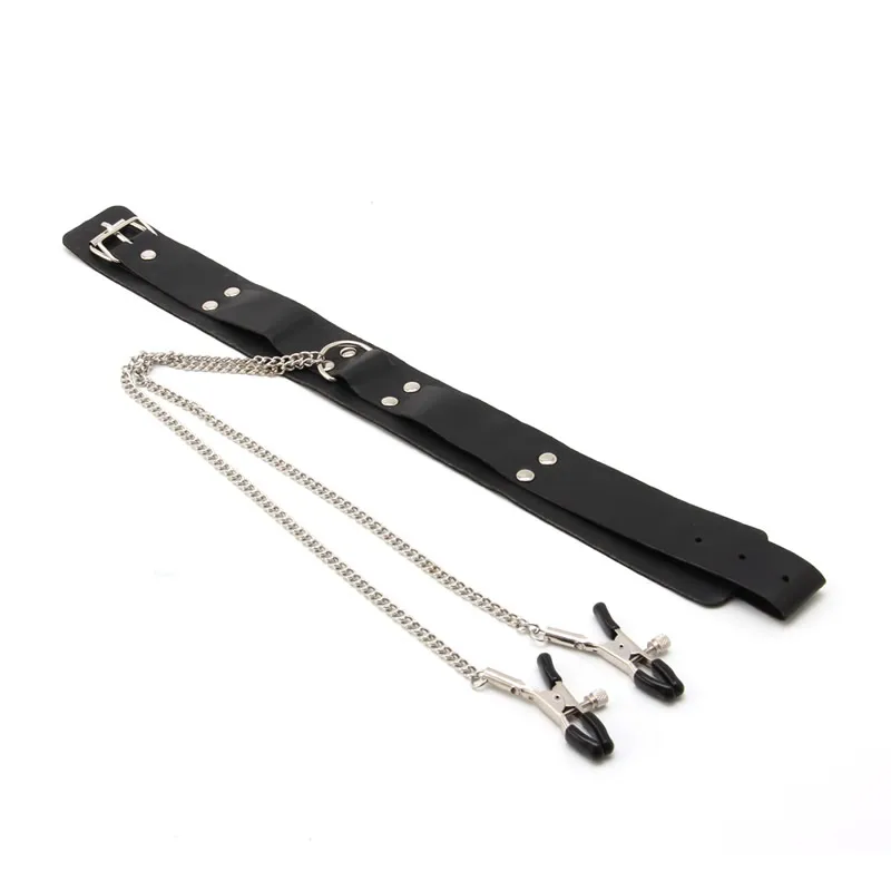 Секс-игрушки рабский ошейник зажимы для сосков из искусственной кожи Цепочки и