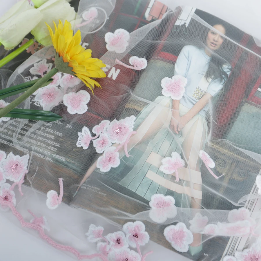 5 ярдов постепенное изменение шаблон Вышивка Ткань пятно вышивка блестками ткань