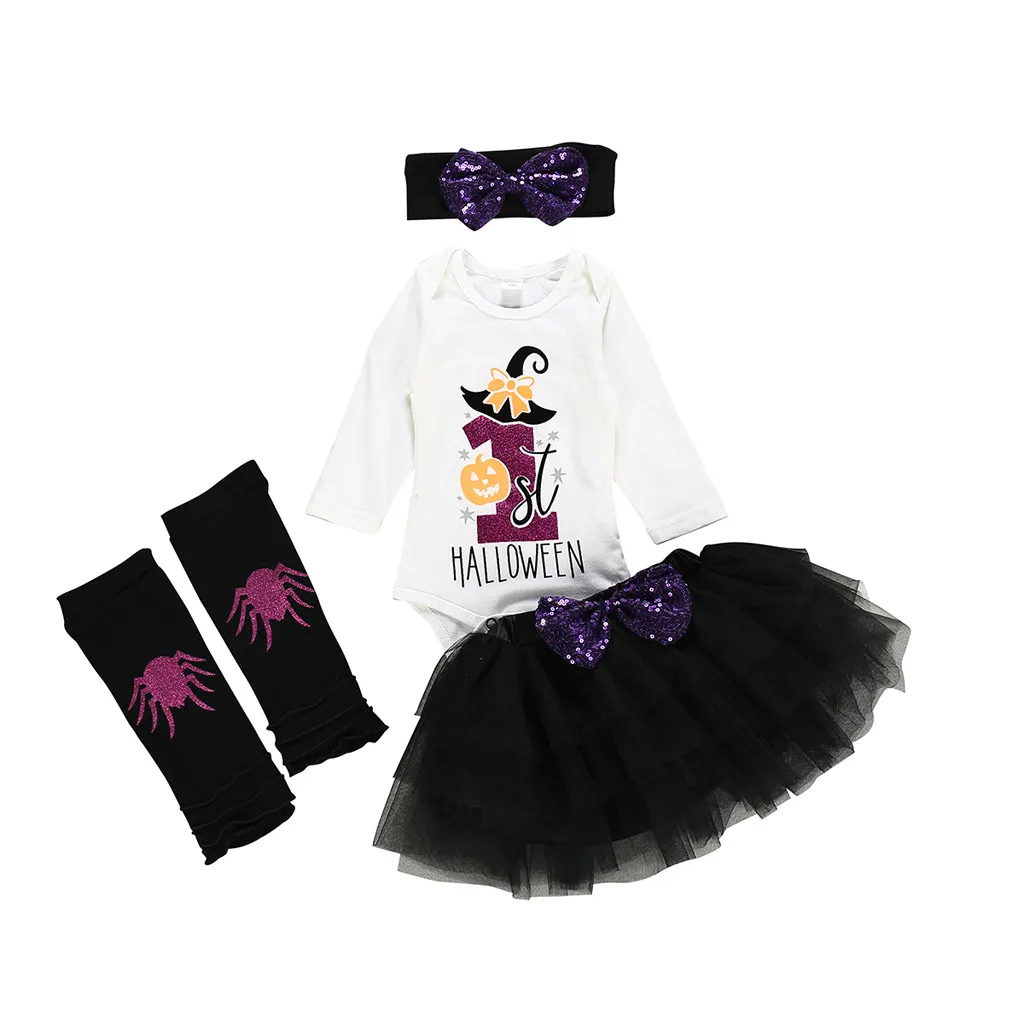 Детский костюм тыквы с буквенным принтом на Хэллоуин для маленьких девочек