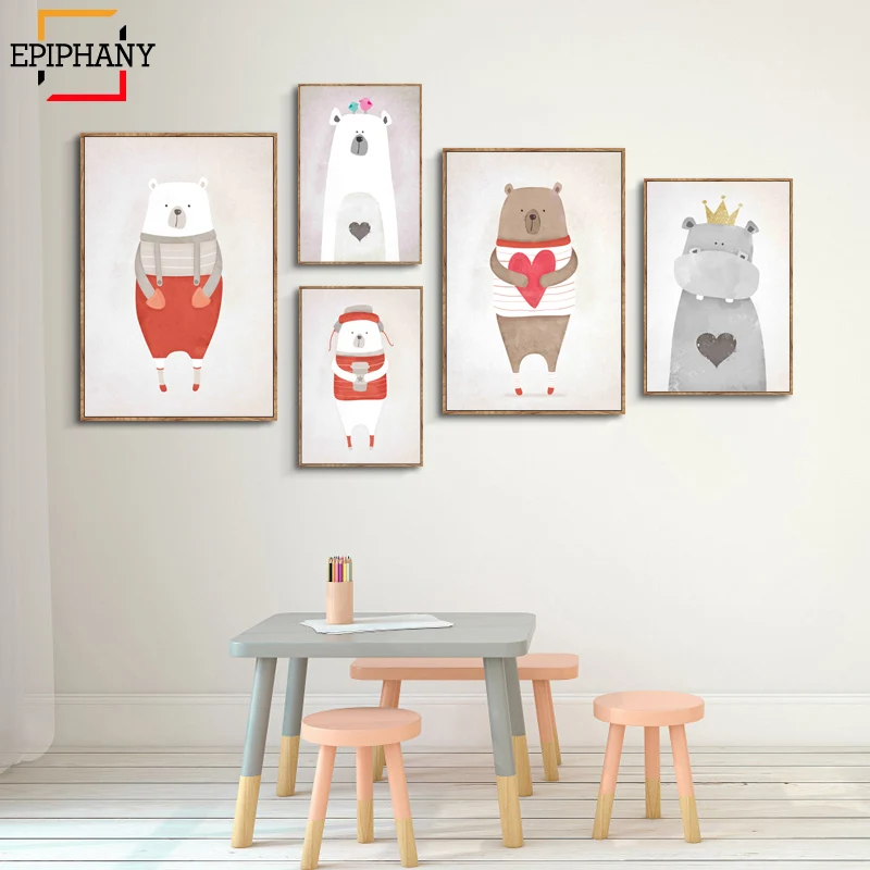 Детский Настенный холст для девочек постеры и принты с рисунками животных из