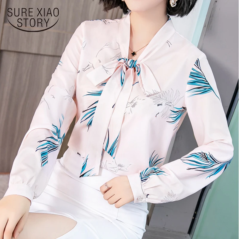 

Новая мода женские блузки с длинным рукавом с принтом банта женская одежда элегантные женские топы и блузки 5527 50