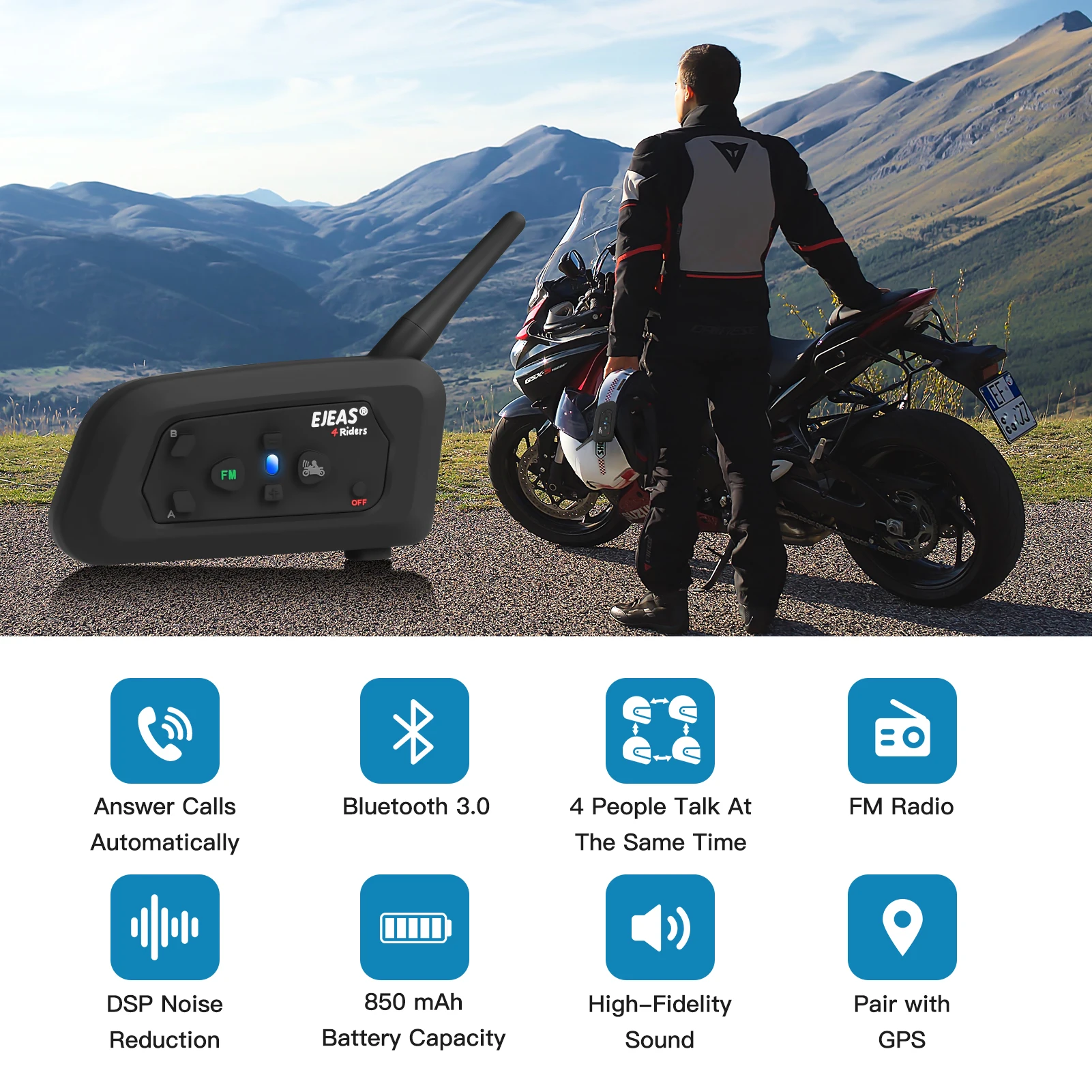 Bluetooth-гарнитура для мотоциклетного шлема с FM-радио | Автомобили и мотоциклы