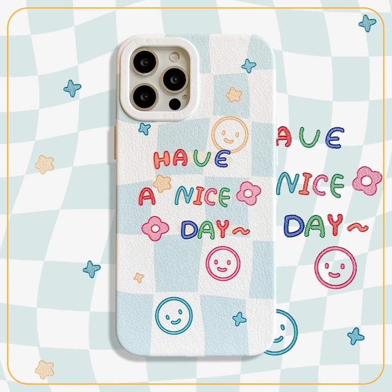 

Cute Cartoon Smile Flowers Korean Phone Case For iPhone 13 12 11 Pro Max X Xs Max Xr 7 8 Plus Cases Soft Leather Cover Capa