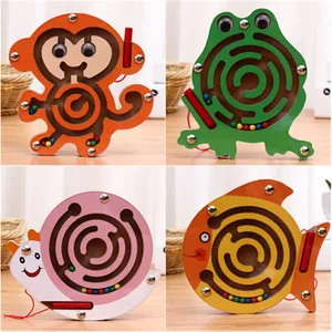 Магнитный лабиринт Монтессори, роликовая игра, обучающая деревянная игрушка, 3D головоломка, деревянная круглая детская игрушка для раннего развития