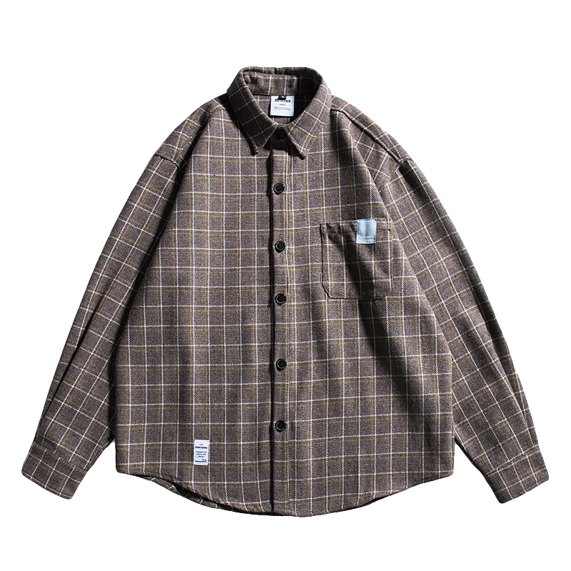 

2021 Spring Japanese Streetwear High Quality Plaid Shirt Harajuku Casual Long Sleeve Top Men Clothing Korean Fashion Coat Male