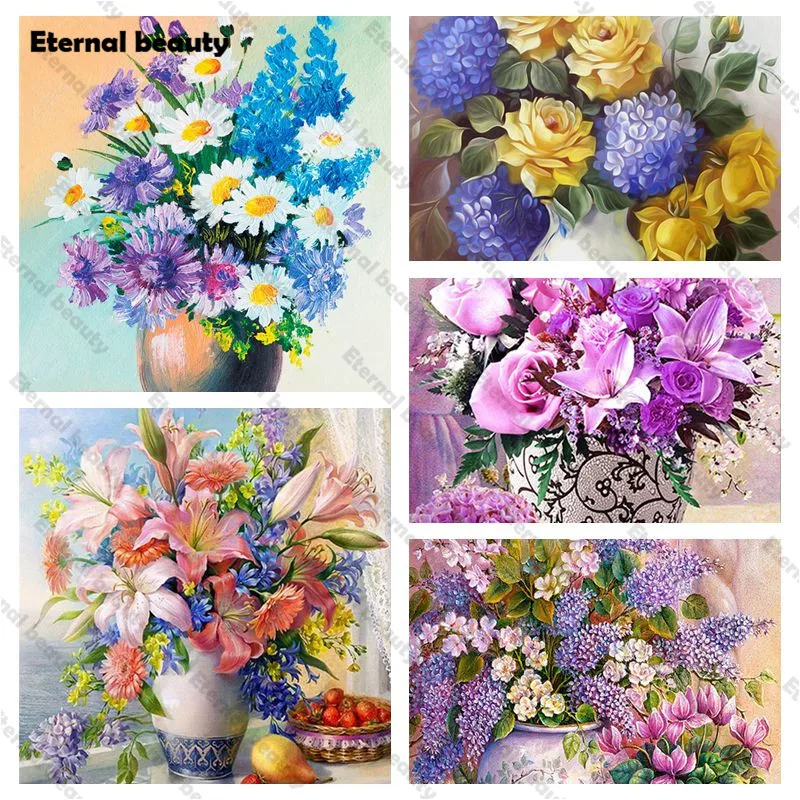

Retro Diamond Embroidery Full Drill Rhinestone Diamond Wall Art Painting Vintage Flowers Needlework Home Wall Decor Cross Stitch
