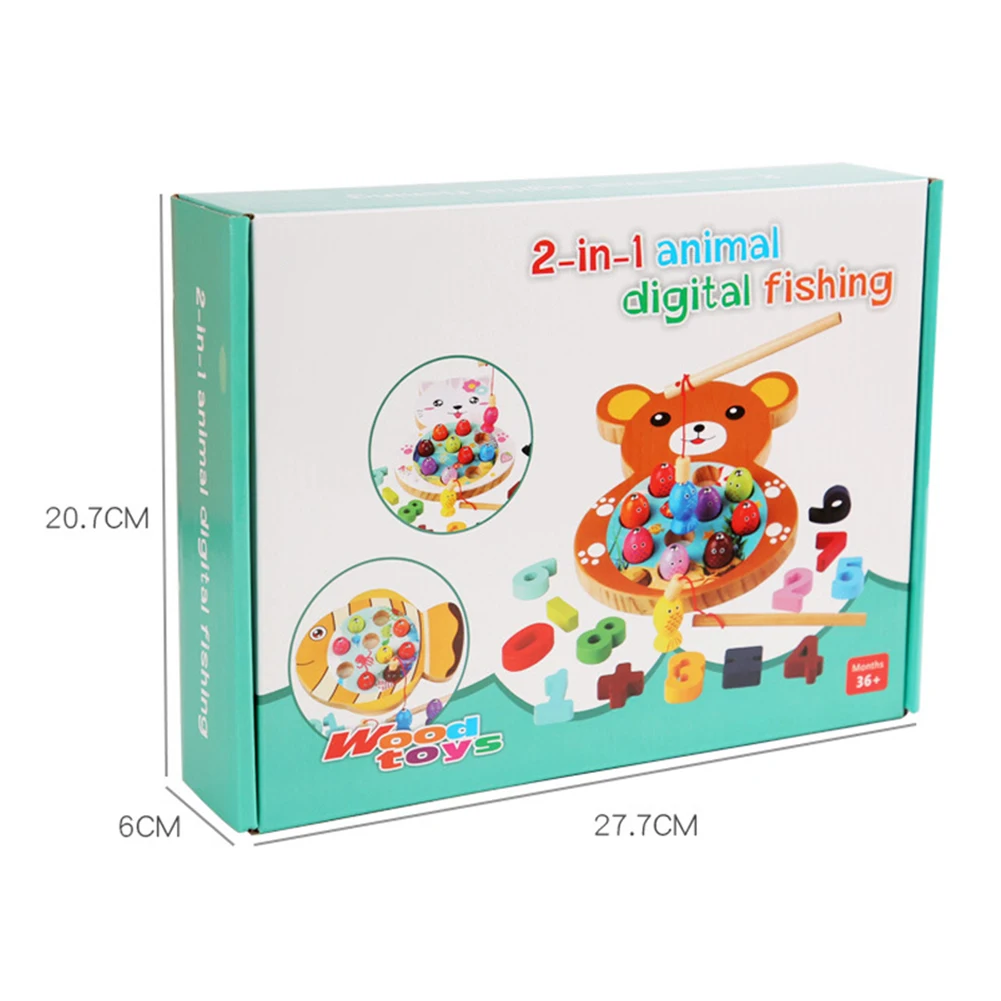 

Kids Wooden Three-Dimensional Design Animal Digital Cognitive Fishing Board