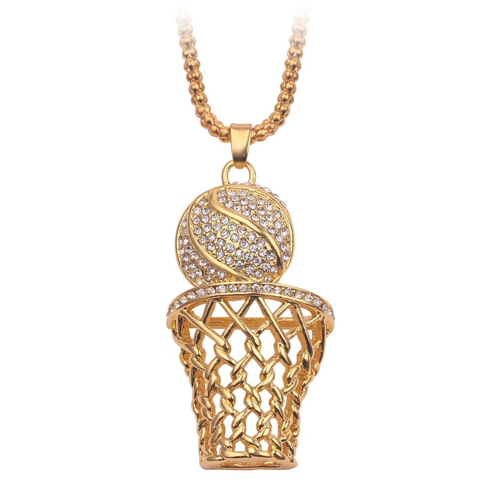 

Hip Hop Basketball Hoop Necklace Pendant For Men Iced Out Bling Crystal Gold Champion Backboard Fans Party Gifts Chain Jewelry