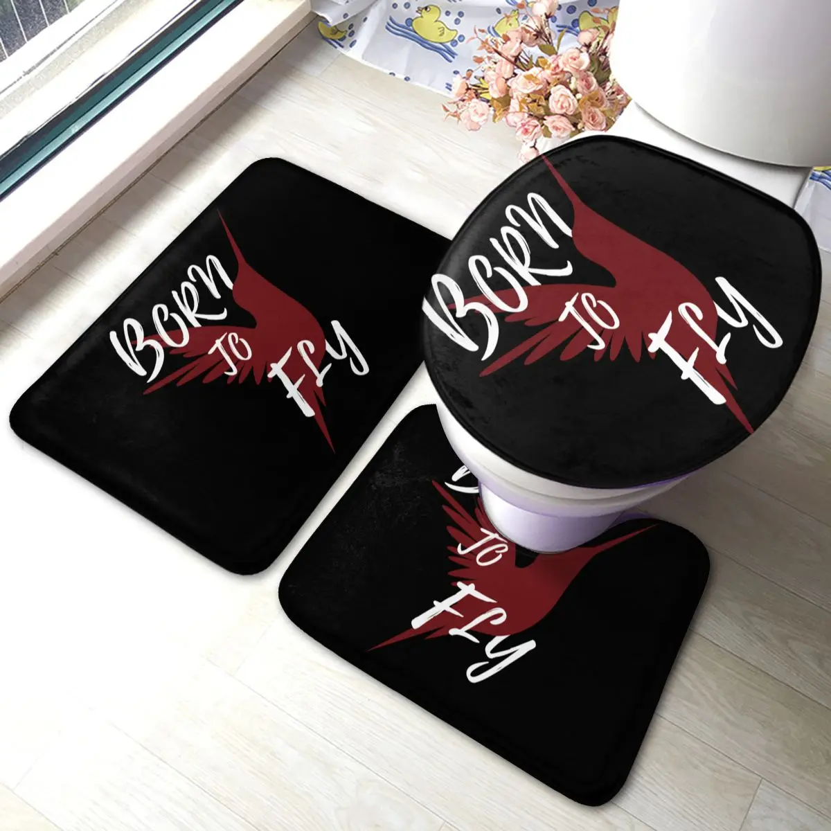 

Bird Fly Freedom Bath Mat bird 3 Piece Anti-Slip Toilet Bathroom Mat Set Vintage Polyester Bathroom Rug