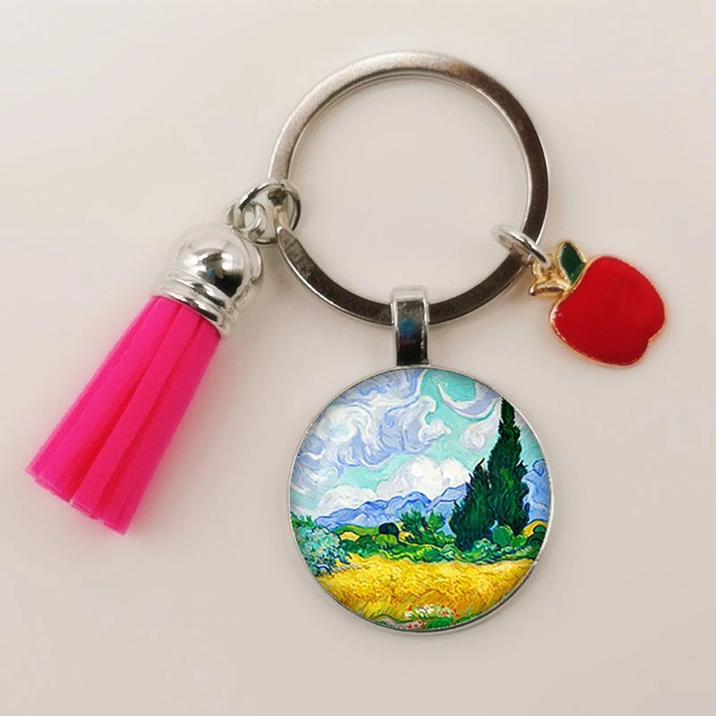 Модный очаровательный красный стеклянный кабошон с бахромой в виде яблока