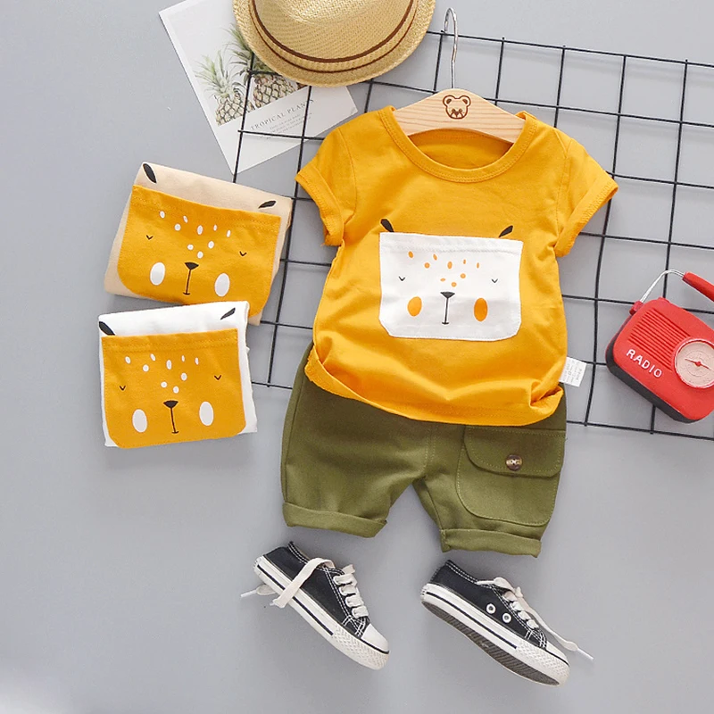 

Baby Boy Clothes New Born Baby Clothing Cartoon Short Sleeve T-Shirt + Workwear Pants Children's Cotton Sportswear