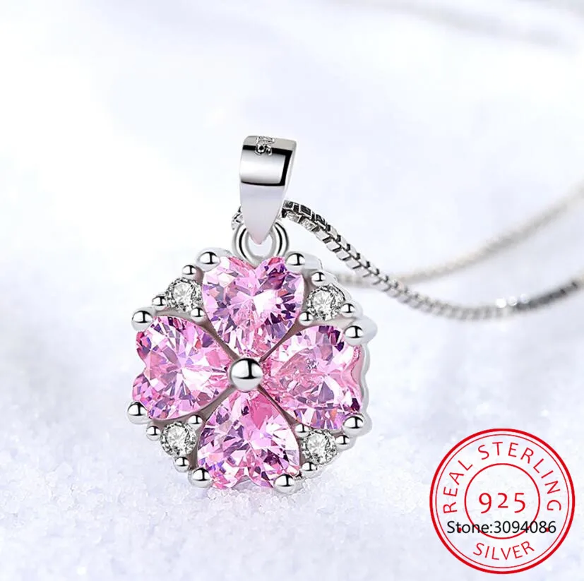 

Many Colors Flower Princess Pink 925 Sterling Silver Jewelry Necklace For Women Necklace Pendant Costume Jewelry