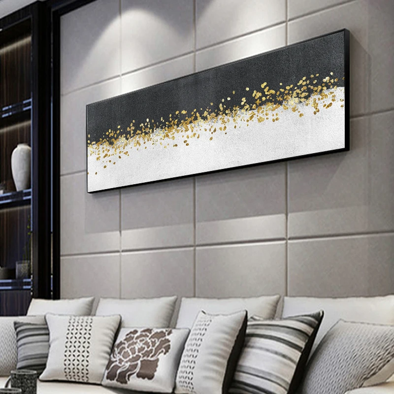 Минималистичная черно-Золотая фольга абстрактная картина маслом на холсте