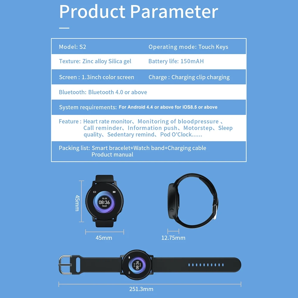 

HS6620D Bluetooth Version 5.0 S2 Waterproof LCD Display Heart Rate Monitor Fitness Tracker Smart Bracelet Wristbands