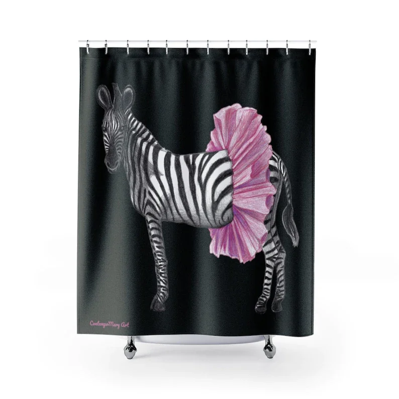 

Черные занавески для душа Zebra с декором для ванны