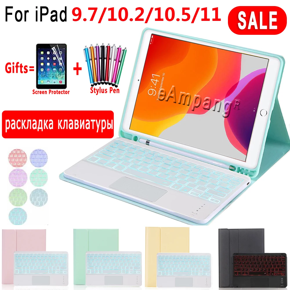 

Сенсорная панель с подсветкой и русской клавиатурой, Чехол для iPad 9,7 2017 2018, 5th, 6th, Air 2, 3, 2019, 3rd Pro, 10,5, 11, 2018, 2020, 10,2, 7th, 8th Gen