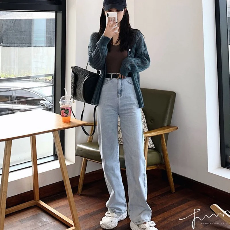 

Женские джинсы с широкими штанинами, длинные шикарные повседневные Прямые облегающие брюки с высокой талией