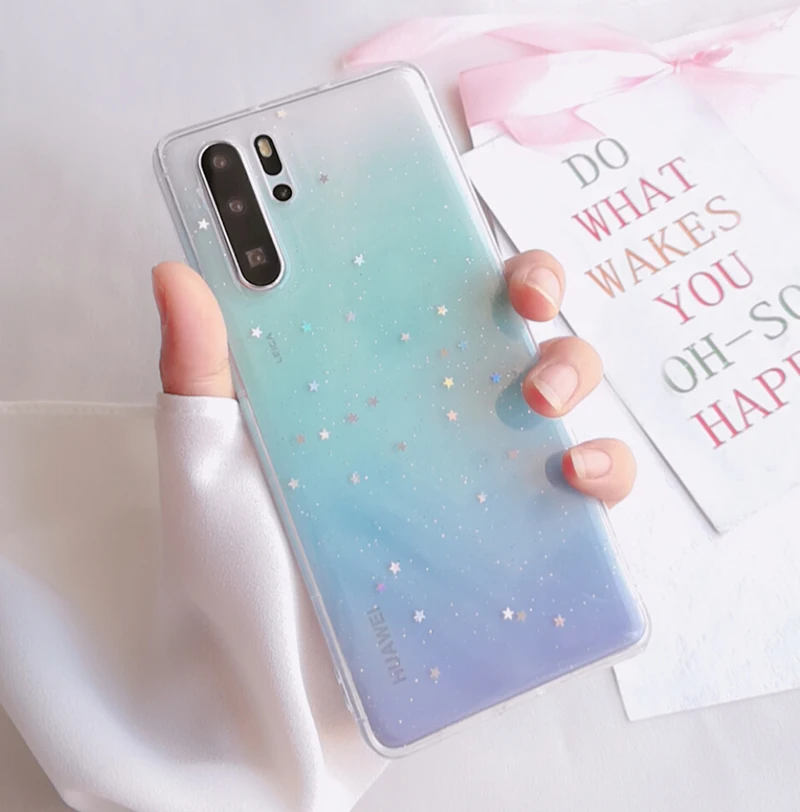 Прозрачный чехол LOVECOM с блестками и звездами для телефона Huawei P40 Pro P20 P30 Lite Mate 20 30