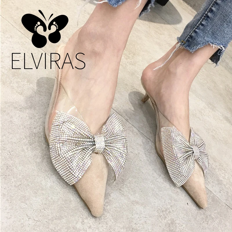 Босоножки ELVIRAS женские на низком каблуке ПВХ заостренный носок бант модная обувь