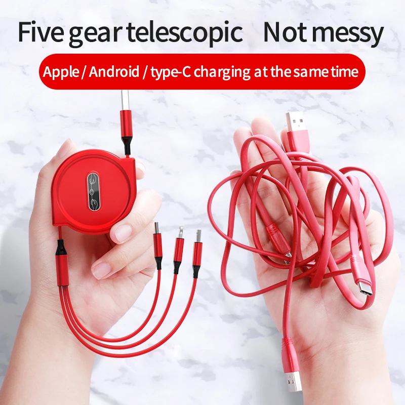 3 in 1 retractable type c micro usb multi charger cable for xiaomi redmi note10 pro fast charging usb cable for iPhone charging