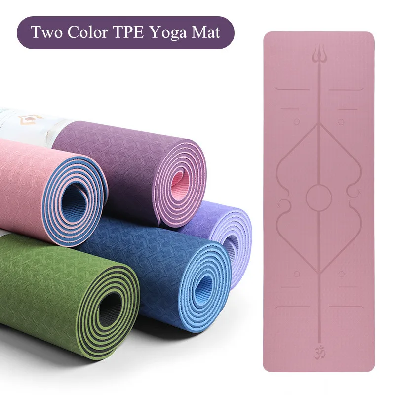 

Коврик для йоги из ТПЭ 6 мм для начинающих, нескользящий коврик, коврик для йоги, спорта, упражнений с линией положения для домашнего фитнеса,...