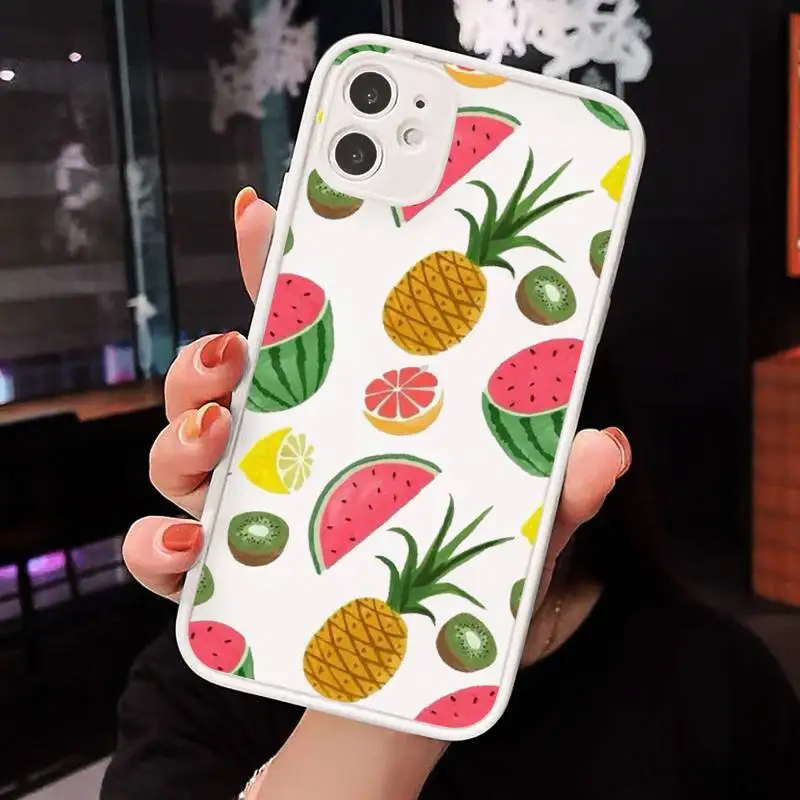 

lemon Phone Case For iPhone 12 11 Mini Pro XR XS Max 7 8 Plus X Matte transparent White Back Cover