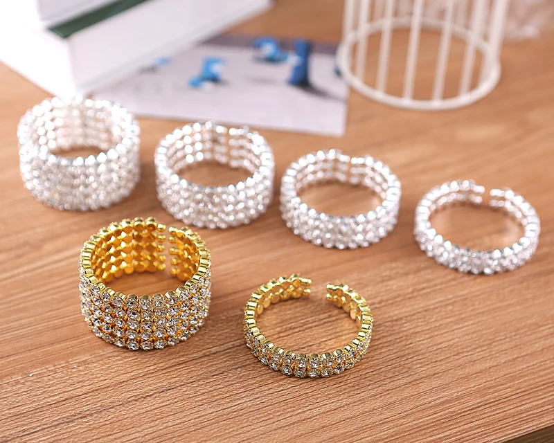 3 ряда кристаллов Большой Стразы стрейч Серебряный Прозрачный Свадьба красота