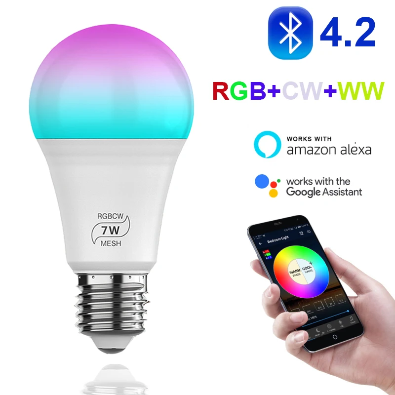 Bluetooth 4 2 7 Вт 500лм RGBW + CW WW светодиодные лампы BT сетка Группа Смарт Светодиодный свет